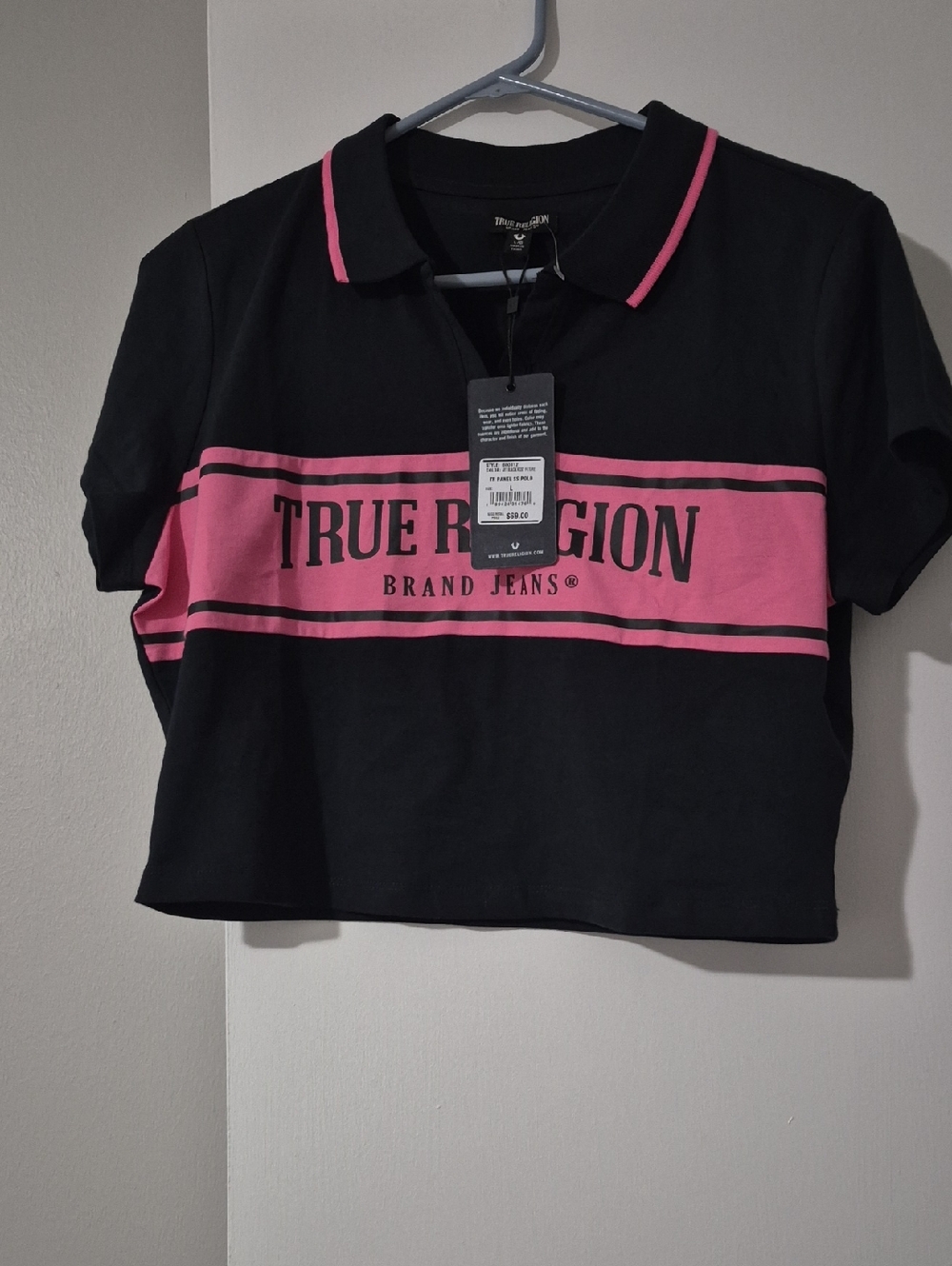 True Religion Black Polo with Rosy Pink Panel